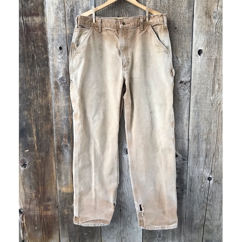 Carhartt Distressed Original Duck Canvas Dungaree Work Pants B11 BRN, 36 x 34
